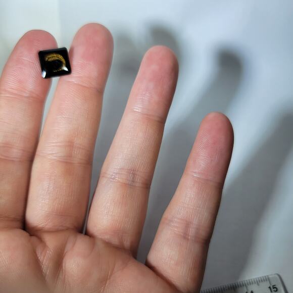 Vintage Black Square Stud Earrings – Gold Swirl Accent, Minimalist Design - Picture 5 of 10